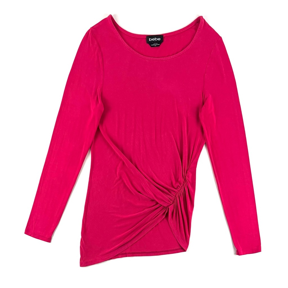 Bebe Fuchsia Pink Ruched Long Sleeve Top